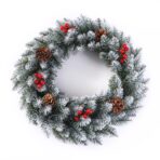 Coronita pentru Craciun Embo, 60 cm, din brad artificial, decorata cu conuri si merisoare, Alb/Verde