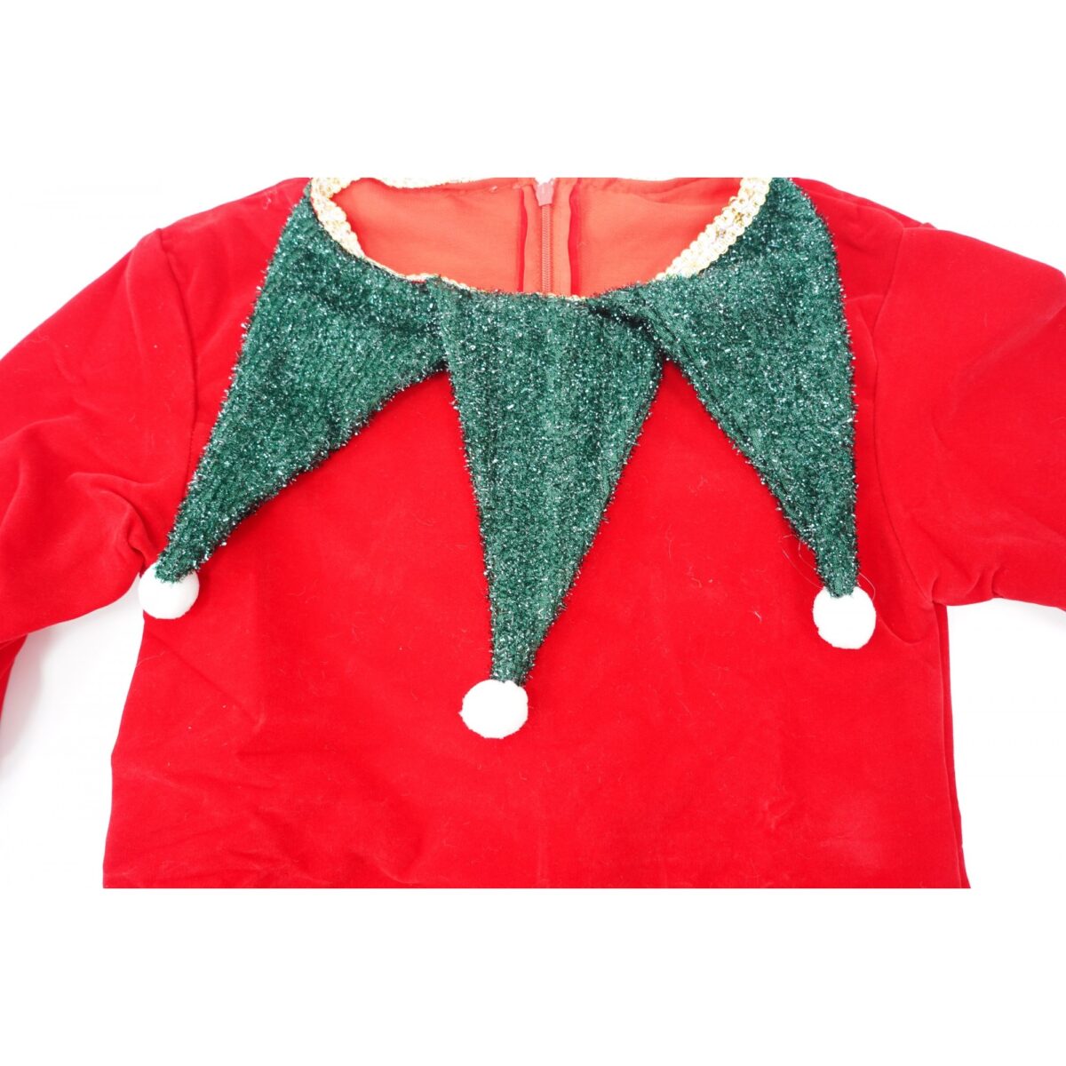 Costum Craciun, Embo, Fete, Spiridus, rosu, 10 - 13 ani, catifea - imagine 2