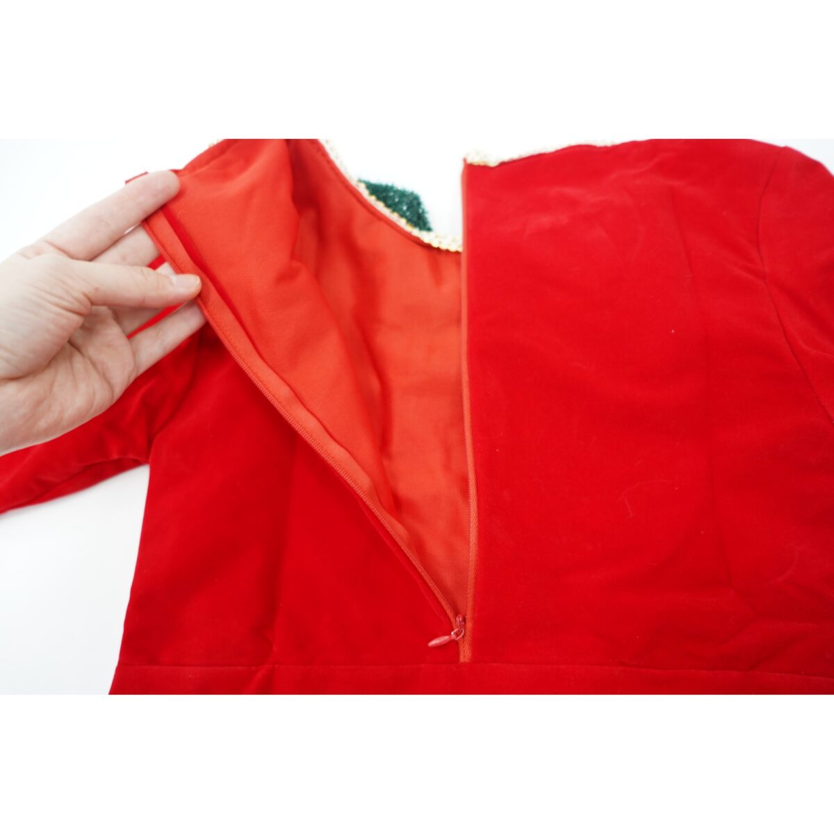 Costum Craciun pentru Fetite, Embo, Spiridus, rosu, 4 - 6 ani, catifea - imagine 5