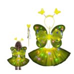 Costum Fluturas cu Aripi Modelabile Luminoase pentru Copii, Embo, Fusta din Tul cu Lumini, Bagheta si Bentita, 4 piese, Pentru Halloween, Roleplay, Craciun, Carnaval, Paste, Ziua Copilului, Bumbac/Poliester, Marime universala, Galben - imagine 2