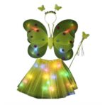Costum Fluturas cu Aripi Modelabile Luminoase pentru Copii, Embo, Fusta din Tul cu Lumini, Bagheta si Bentita, 4 piese, Pentru Halloween, Roleplay, Craciun, Carnaval, Paste, Ziua Copilului, Bumbac/Poliester, Marime universala, Galben