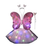 Costum Fluturas cu Aripi Modelabile Luminoase pentru Copii, Embo, Fusta din Tul cu Lumini, Bagheta si Bentita, 4 piese, Pentru Halloween, Roleplay, Craciun, Carnaval, Paste, Ziua Copilului, Bumbac/Poliester, Marime universala, Curcubeu