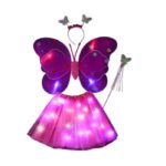 Costum Fluturas cu Aripi Modelabile Luminoase pentru Copii, Embo, Fusta din Tul cu Lumini, Bagheta si Bentita, 4 piese, Pentru Halloween, Roleplay, Craciun, Carnaval, Paste, Ziua Copilului, Bumbac/Poliester, Marime universala, Roz-Rosu