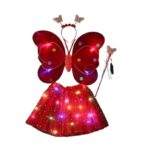 Costum Fluturas cu Aripi Modelabile Luminoase pentru Copii, Embo, Fusta din Tul cu Lumini, Bagheta si Bentita, 4 piese, Pentru Halloween, Roleplay, Craciun, Carnaval, Paste, Ziua Copilului, Bumbac/Poliester, Marime universala, Rosu