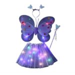 Costum Fluturas cu Aripi Modelabile Luminoase pentru Copii, Embo, Fusta din Tul cu Lumini, Bagheta si Bentita, 4 piese, Pentru Halloween, Roleplay, Craciun, Carnaval, Paste, Ziua Copilului, Bumbac/Poliester, Marime universala, Mov