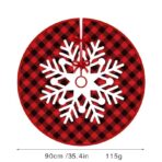 Covoras pentru Bradul de Craciun, Embo, din Tesatura Pufoasa, cu Fundite de Prindere, Model Fulg de Nea, Carouri Rosu/Negru, Diametru 90 cm - imagine 2