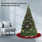 Covoras pentru Bradul de Craciun, Embo, din Tesatura Pufoasa, cu Fundite de Prindere, Model Fulg de Nea, Carouri Rosu/Negru, Diametru 90 cm - imagine 5