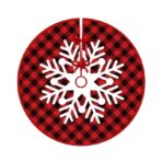 Covoras pentru Bradul de Craciun, Embo, din Tesatura Pufoasa, cu Fundite de Prindere, Model Fulg de Nea, Carouri Rosu/Negru, Diametru 90 cm - imagine 10