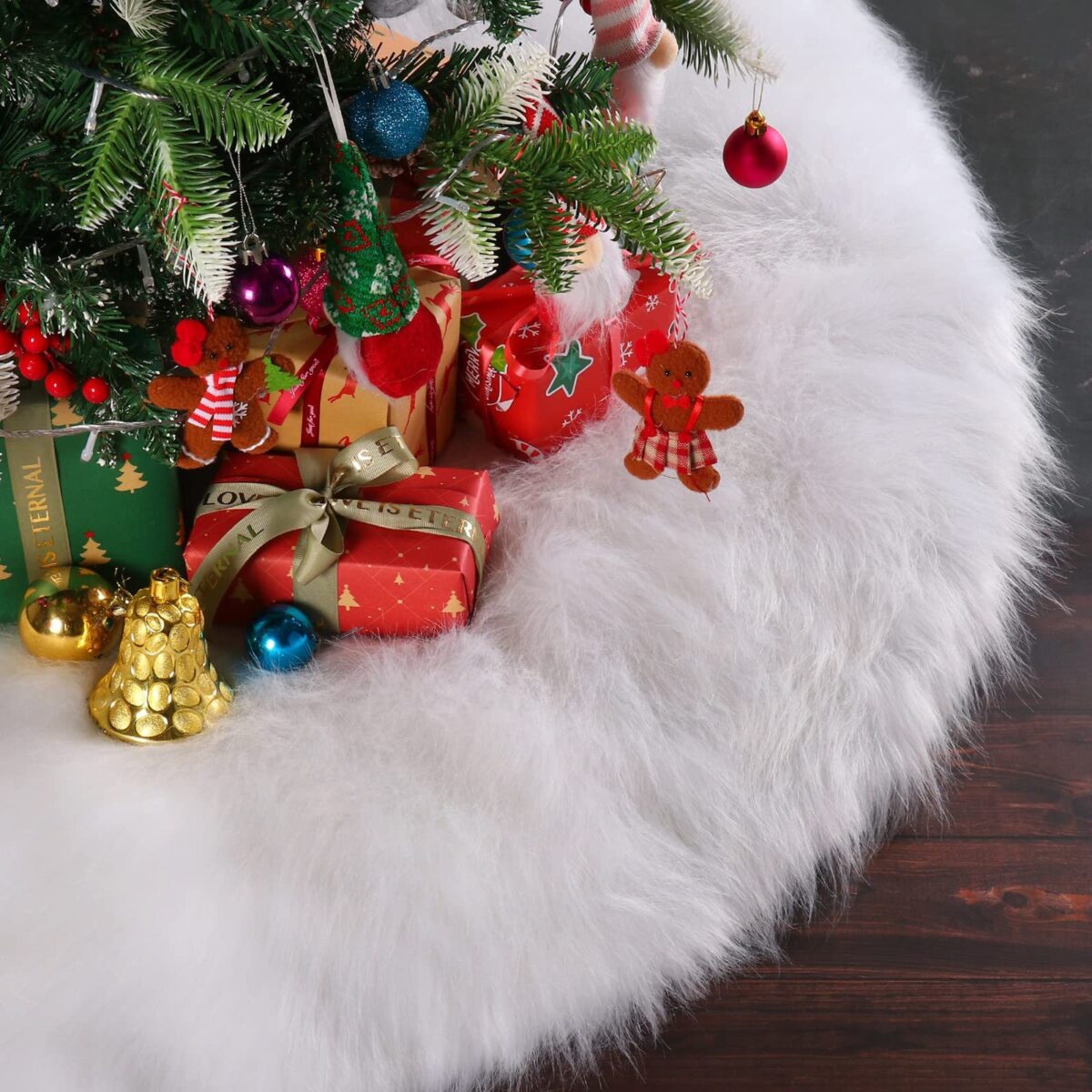 Covor pentru bradul de Craciun White Haipai, diametru 78 cm, blana grosime 7 cm, alb - imagine 9