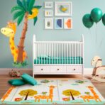 Covoras de Joaca pentru Copii Termic cu 2 Fete, Embo, Model Girafe si Pinguini, cu Spuma, Impermeabil, Antiderapant, 200cm x 180cm x 1cm - imagine 7