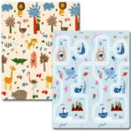 Covoraș de Joaca pentru Copii Termic cu 2 Fete, Embo, Model Lumea Animalelor si Calatorie pe mare, cu Spuma, Impermeabil, Antiderapant, 200x180 x 0.8 cm, Multicolor