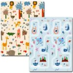 Covoraș de Joaca pentru Copii Termic cu 2 Fete, Embo, Model Lumea Animalelor si Calatorie pe mare, cu Spuma, Impermeabil, Antiderapant, 200x180 x 0.8 cm, Multicolor