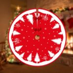 Covoras pentru Bradul de Craciun, Embo, din Tesatura Pufoasa, cu Fundite de Prindere, Model Brazi, Rosu/Alb, Diametru 90 cm - imagine 6