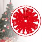 Covoras pentru Bradul de Craciun, Embo, din Tesatura Pufoasa, cu Fundite de Prindere, Model Brazi, Rosu/Alb, Diametru 90 cm - imagine 7