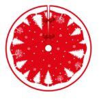 Covoras pentru Bradul de Craciun, Embo, din Tesatura Pufoasa, cu Fundite de Prindere, Model Brazi, Rosu/Alb, Diametru 90 cm