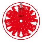 Covoras pentru Bradul de Craciun, Embo, din Tesatura Pufoasa, cu Fundite de Prindere, Model Brazi, Rosu/Alb, Diametru 90 cm