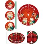 Covoras pentru Bradul de Craciun, Embo, din Tesatura Pufoasa, cu Fundite de Prindere, Model Mos Craciun si Ajutoarele, Rosu, Diametru 90 cm - imagine 3