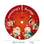 Covoras pentru Bradul de Craciun, Embo, din Tesatura Pufoasa, cu Fundite de Prindere, Model Mos Craciun si Ajutoarele, Rosu, Diametru 90 cm - imagine 5
