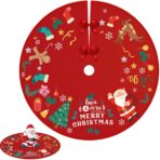 Covoras pentru Bradul de Craciun, Embo, din Tesatura Pufoasa, cu Fundite de Prindere, Model Mos Craciun, Rosu, Diametru 90 cm - imagine 3