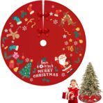 Covoras pentru Bradul de Craciun, Embo, din Tesatura Pufoasa, cu Fundite de Prindere, Model Mos Craciun, Rosu, Diametru 90 cm - imagine 6