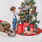 Covoras pentru Bradul de Craciun, Embo, din Tesatura Pufoasa, cu Fundite de Prindere, Model Mos Craciun, Rosu, Diametru 90 cm - imagine 8