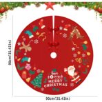 Covoras pentru Bradul de Craciun, Embo, din Tesatura Pufoasa, cu Fundite de Prindere, Model Mos Craciun, Rosu, Diametru 90 cm - imagine 10