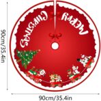 Covoras pentru Bradul de Craciun, Embo, din Tesatura Pufoasa, cu Fundite de Prindere, Model Sania lui Mos Craciun, Rosu, Diametru 90 cm - imagine 2