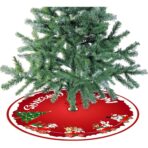 Covoras pentru Bradul de Craciun, Embo, din Tesatura Pufoasa, cu Fundite de Prindere, Model Sania lui Mos Craciun, Rosu, Diametru 90 cm - imagine 3