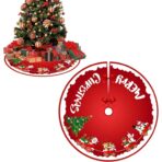 Covoras pentru Bradul de Craciun, Embo, din Tesatura Pufoasa, cu Fundite de Prindere, Model Sania lui Mos Craciun, Rosu, Diametru 90 cm - imagine 7