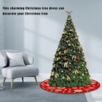 Covoras pentru Bradul de Craciun, Embo, din Tesatura Pufoasa, cu Fundite de Prindere, Model Stelute, Rosu, Diametru 90 cm - imagine 4