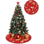 Covoras pentru Bradul de Craciun, Embo, din Tesatura Pufoasa, cu Fundite de Prindere, Model Stelute, Rosu, Diametru 90 cm - imagine 6