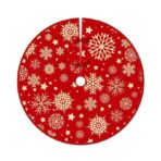 Covoras pentru Bradul de Craciun, Embo, din Tesatura Pufoasa, cu Fundite de Prindere, Model Stelute, Rosu, Diametru 90 cm - imagine 7