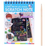 Caiet cu fise razuibile Embo, DIY Magic Scratch, 12 File, Curcubeu, Creion din Lemn, Cartonase negre, 14.5 x 10 cm, albastru