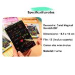 Caiet cu fise razuibile Embo, DIY Magic Scratch, 12 File, Curcubeu, Creion din Lemn, Cartonase negre, 14.5 x 10 cm, roz - imagine 4