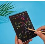 Caiet cu fise razuibile Embo, DIY Magic Scratch, 12 File, Curcubeu, Creion din Lemn, Cartonase negre, 14.5 x 10 cm, roz - imagine 8