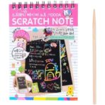 Caiet cu fise razuibile Embo, DIY Magic Scratch, 12 File, Curcubeu, Creion din Lemn, Cartonase negre, 14.5 x 10 cm, roz