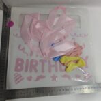 Cutie pentru Baloane, Embo, Tematica Aniversare, Model Scris Happy Birthday, Baloane Albastre, Roz, Galbene si Panglica Incluse, Contur Alb, Transparenta, 30x30 cm - imagine 2