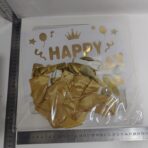 Cutie pentru Baloane, Embo, Tematica Aniversare, Model Scris Happy Birthday, Baloane Aurii, Albe si Panglica Incluse, Contur Alb, Transparenta, 30x30 cm - imagine 3