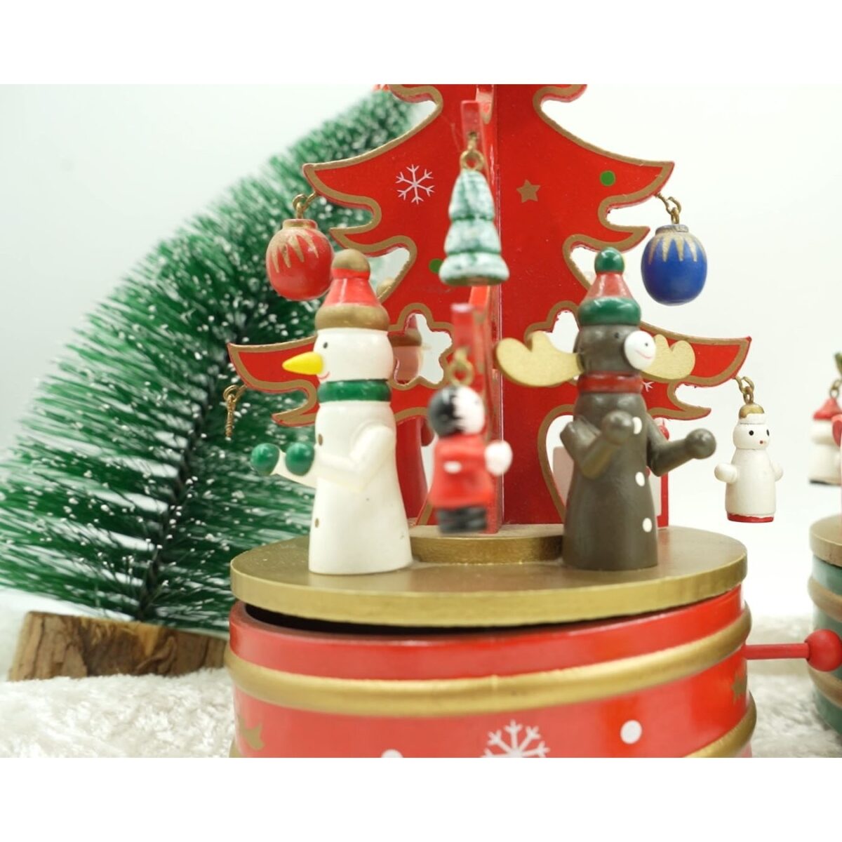 Cutiuta muzicala decorata de Craciun, Bradut, Rosu, din Lemn, 12 cm x 22 cm, Interior, Embo - imagine 3