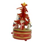 Cutiuta muzicala decorata de Craciun, Bradut, Rosu, din Lemn, 12 cm x 22 cm, Interior, Embo