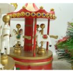 Cutiuta muzicala decorata de Craciun, Carusel rotativ, Rosu, din Lemn, Interior, Embo - imagine 5