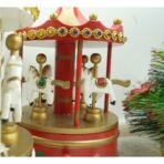 Cutiuta muzicala decorata de Craciun, Carusel rotativ, Rosu, din Lemn, Interior, Embo - imagine 10