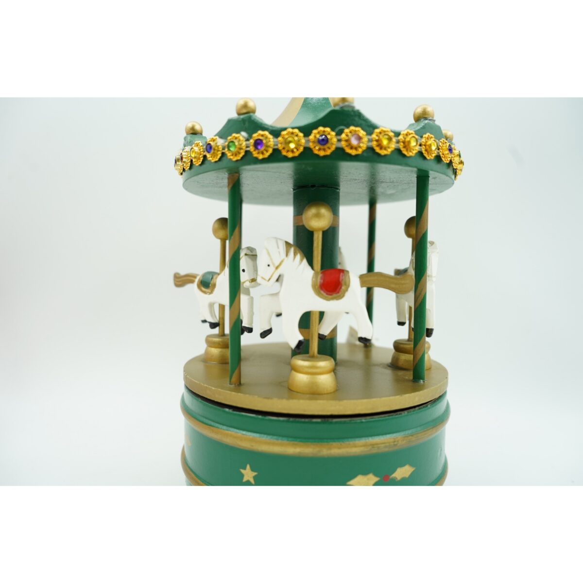 Cutiuta muzicala decorata de Craciun, Carusel rotativ, Verde, din Lemn, Interior, Embo - imagine 2