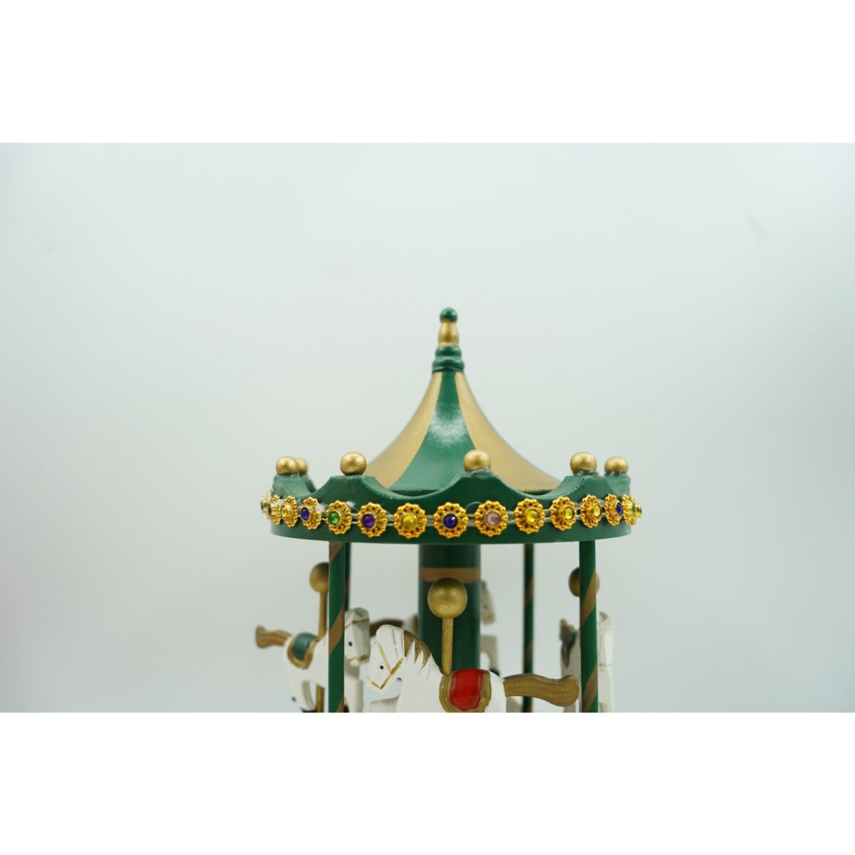 Cutiuta muzicala decorata de Craciun, Carusel rotativ, Verde, din Lemn, Interior, Embo - imagine 3