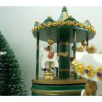 Cutiuta muzicala decorata de Craciun, Carusel rotativ, Verde, din Lemn, Interior, Embo - imagine 4