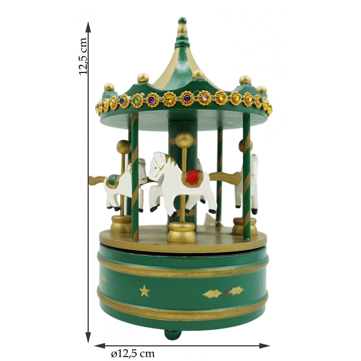 Cutiuta muzicala decorata de Craciun, Carusel rotativ, Verde, din Lemn, Interior, Embo - imagine 6