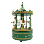 Cutiuta muzicala decorata de Craciun, Carusel rotativ, Verde, din Lemn, Interior, Embo