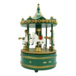 Cutiuta muzicala decorata de Craciun, Carusel rotativ, Verde, din Lemn, Interior, Embo