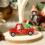 Decoratiune de Craciun din Lemn, Embo, cu Snur pentru Agatare in Brad, Model Masina lui Mos Craciun, Scris Happy New Year, 8x8x0.4 cm, Multicolor - imagine 7