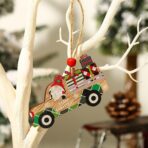Decoratiune de Craciun din Lemn, Embo, cu Snur pentru Agatare in Brad, Model Masina lui Mos Craciun, Scris Merry Christmas, 8x8x0.4 cm, Multicolor - imagine 4